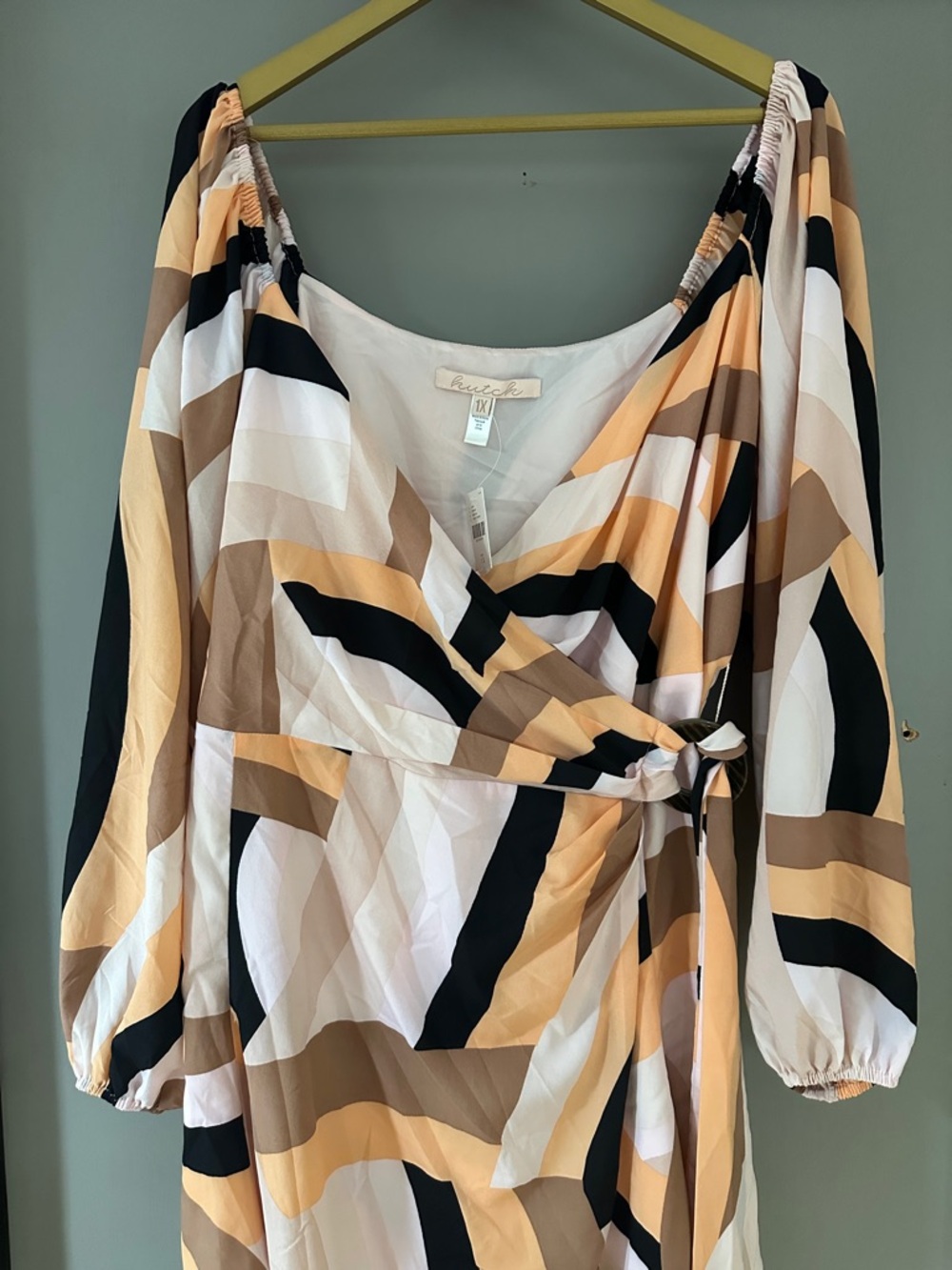 Anthropologie Hutch Geo Wrap Mini Dress Balloon Sleeve Tie Waist wedding guest - Picture 4 of 11